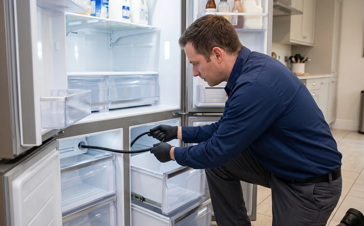 Clearing Frozen Defrost Drain Tube Inside Refrigerator in Sharjah